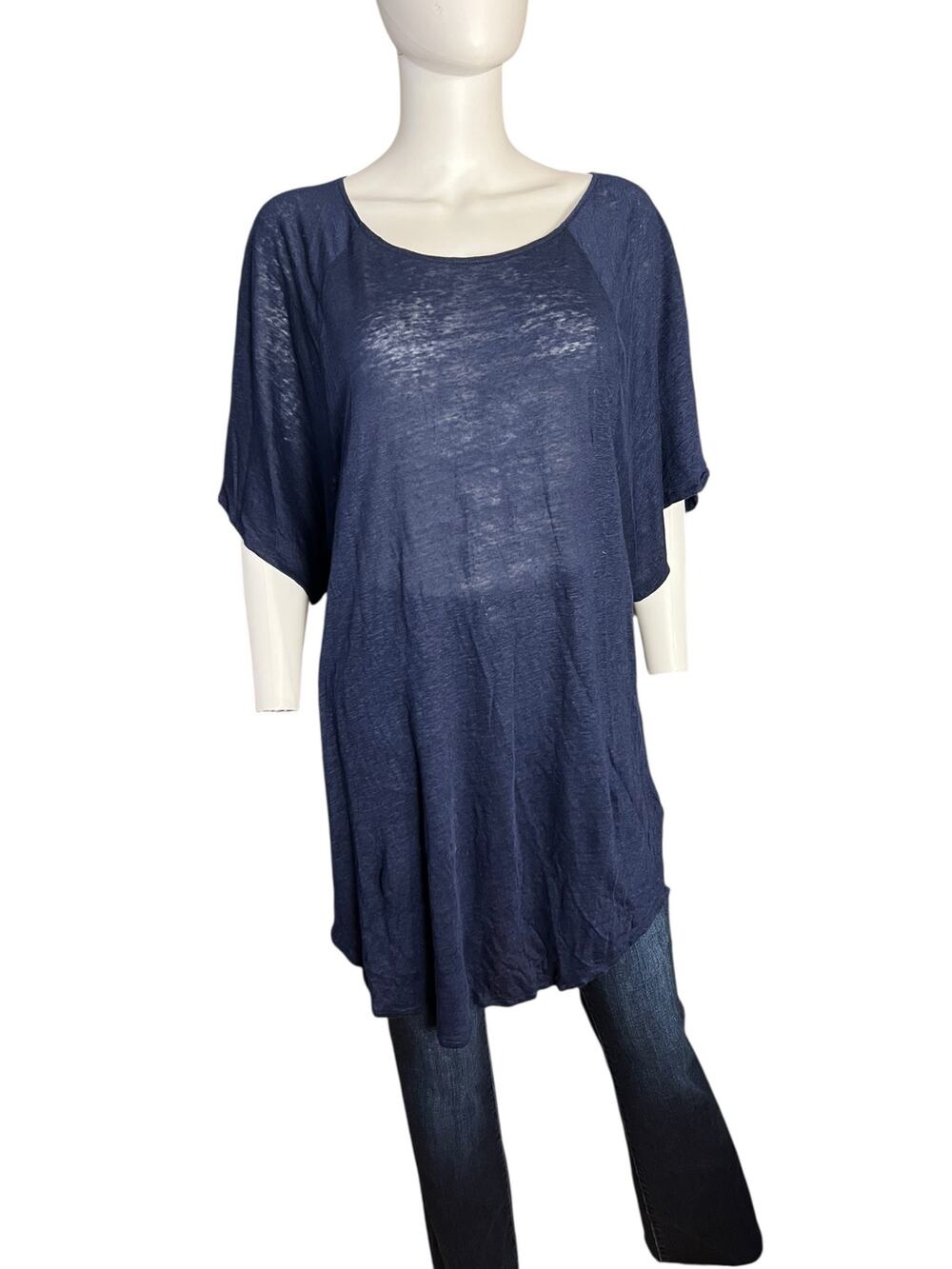 Calypso St. Barth Navy Knit Linen Tunic Dress Coverup Size Small